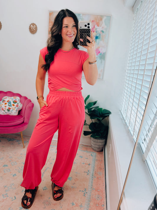 Flamingo Pink Crossover Pants Set