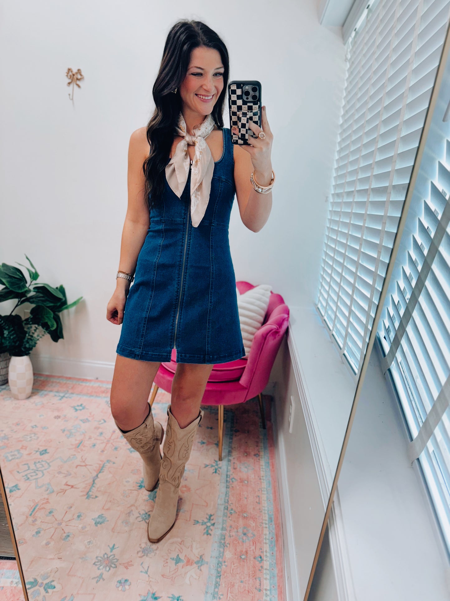 Briar Denim Scoop Neck Zip Mini Dress