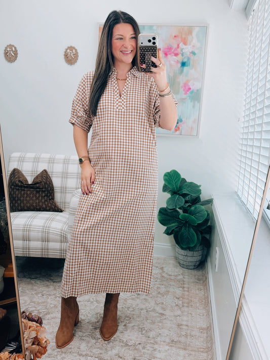 Maple Gingham Midi Dress