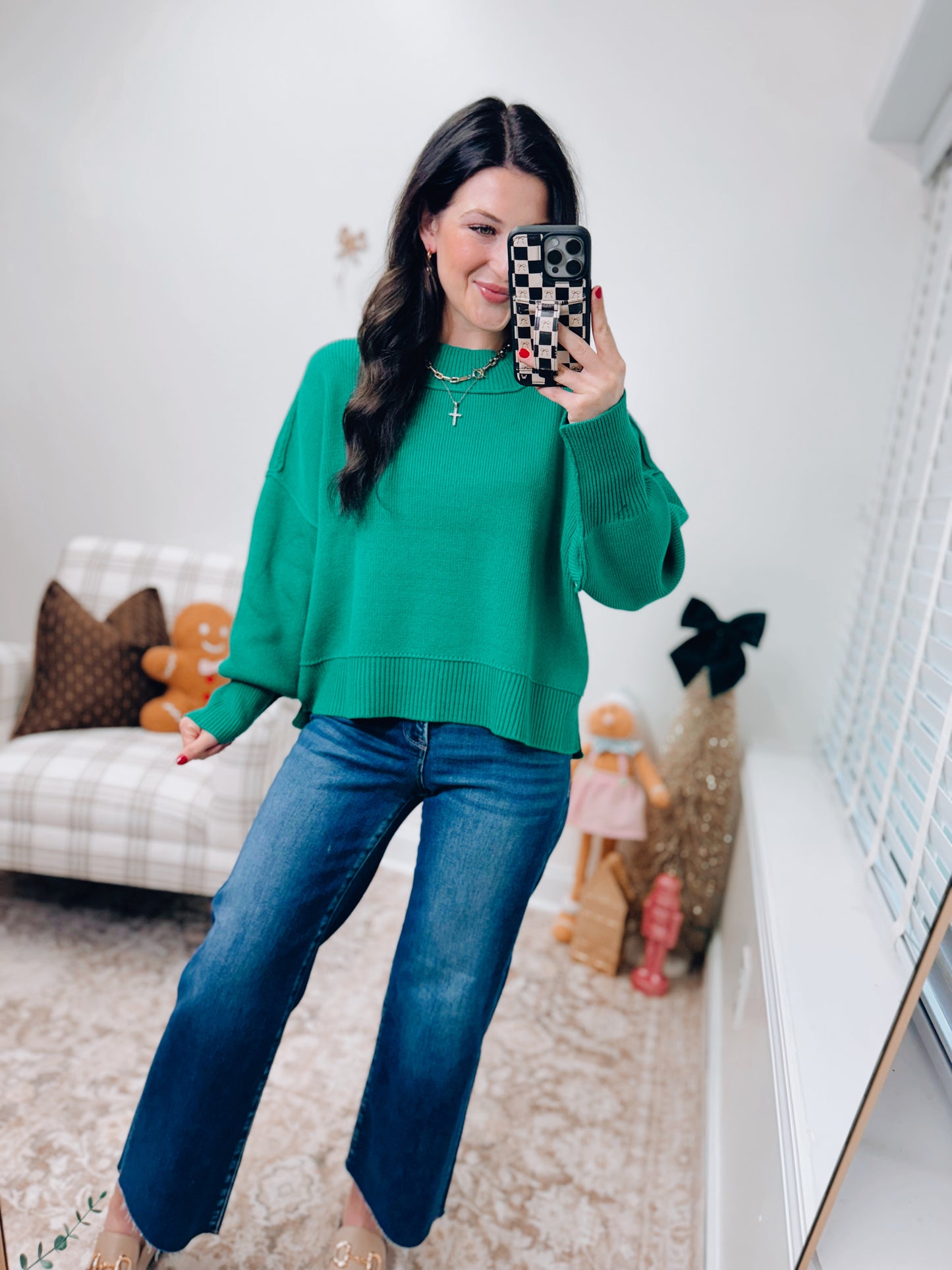 Mercer Mock Neck Ribbed Sweater - Green
