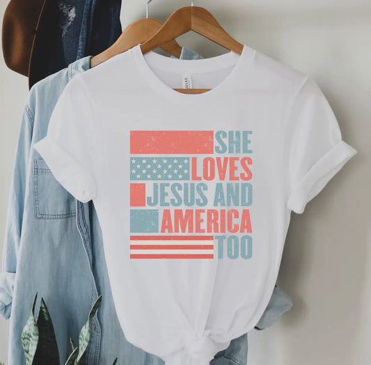 She Loves Jesus and America Too Graphic Tee