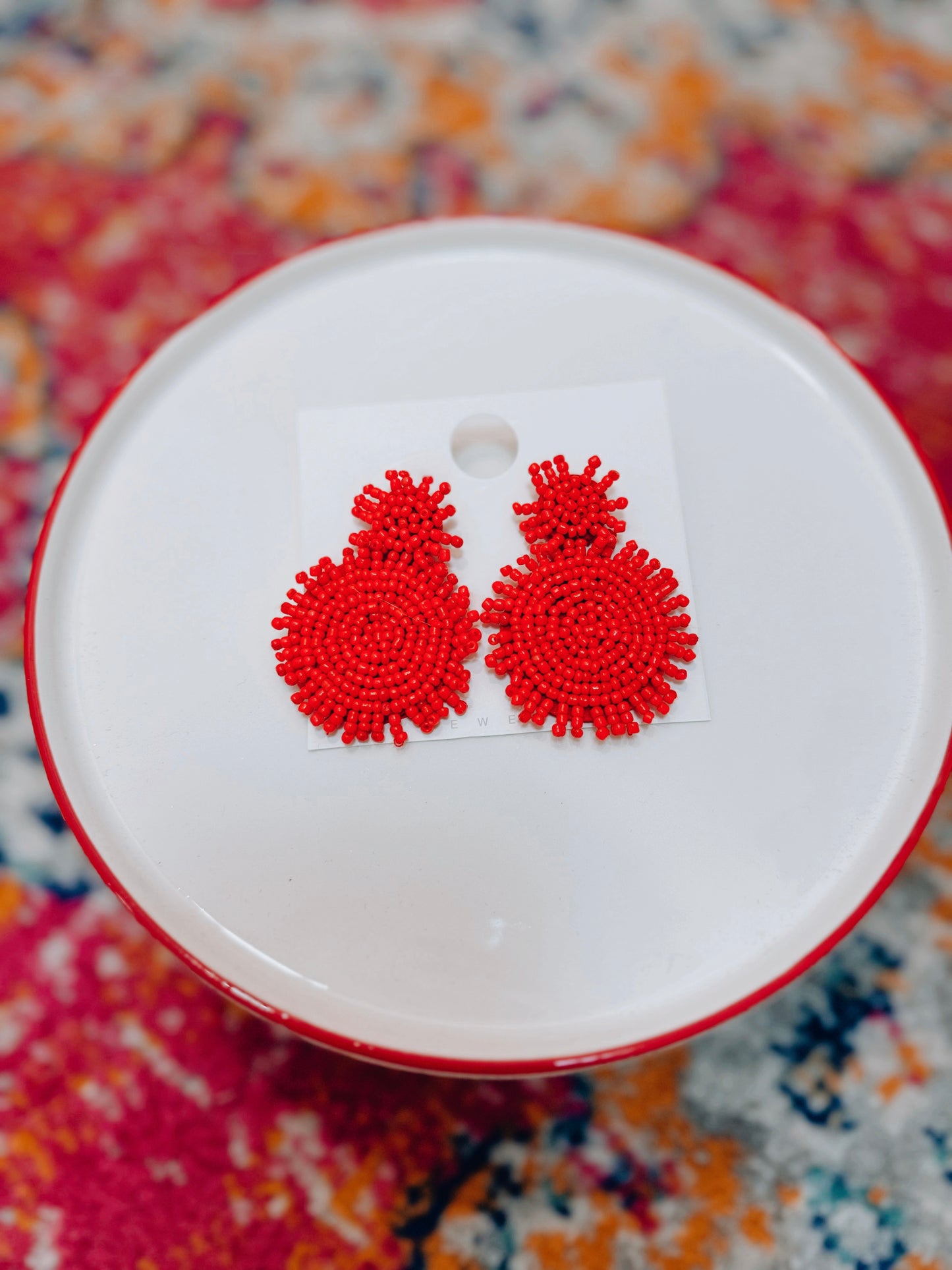 Red Beaded Drop Earrings