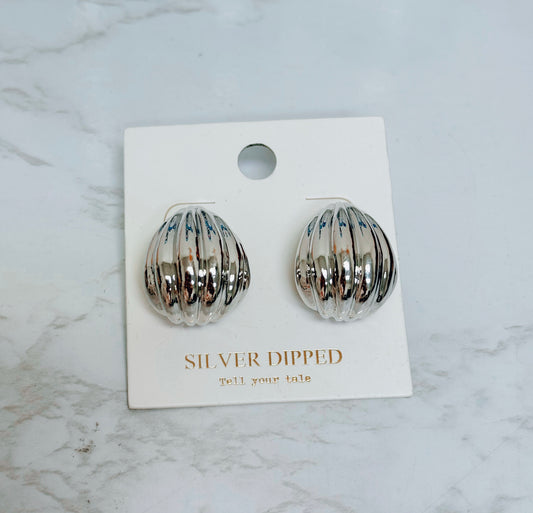 Silver Dipped Ribbed Earrings