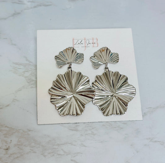 Mini Leaf Drop Earrings - Silver