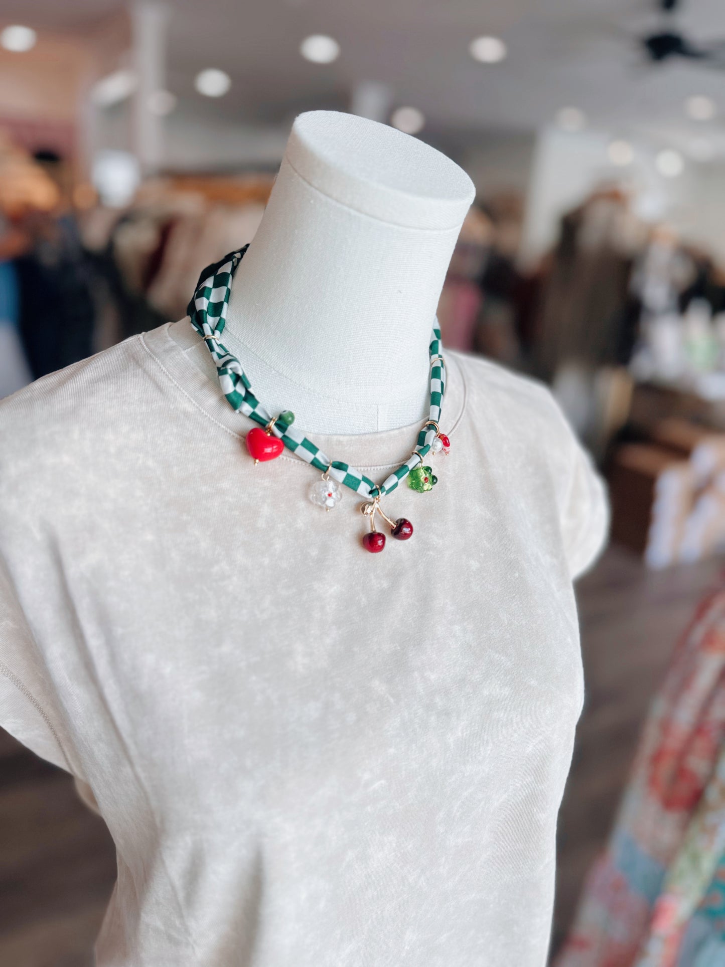 Cherry Charm Scarf Necklace