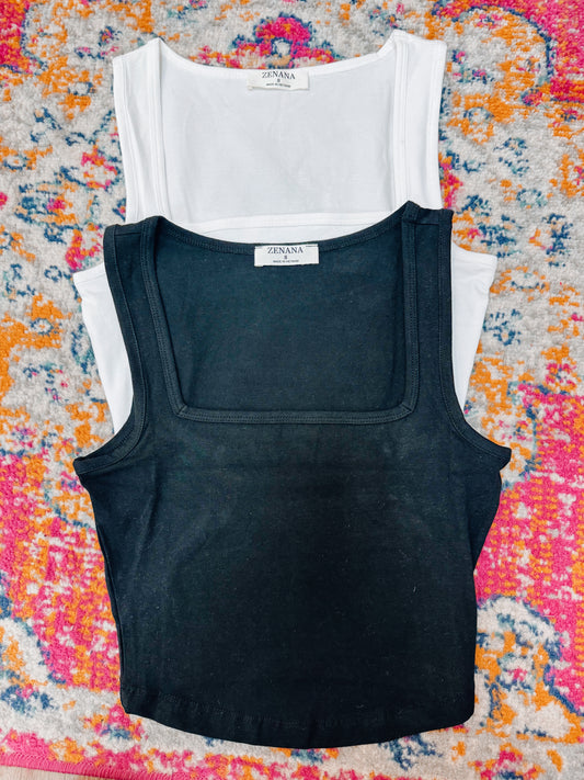 Square Neck Basic Cropped Tank