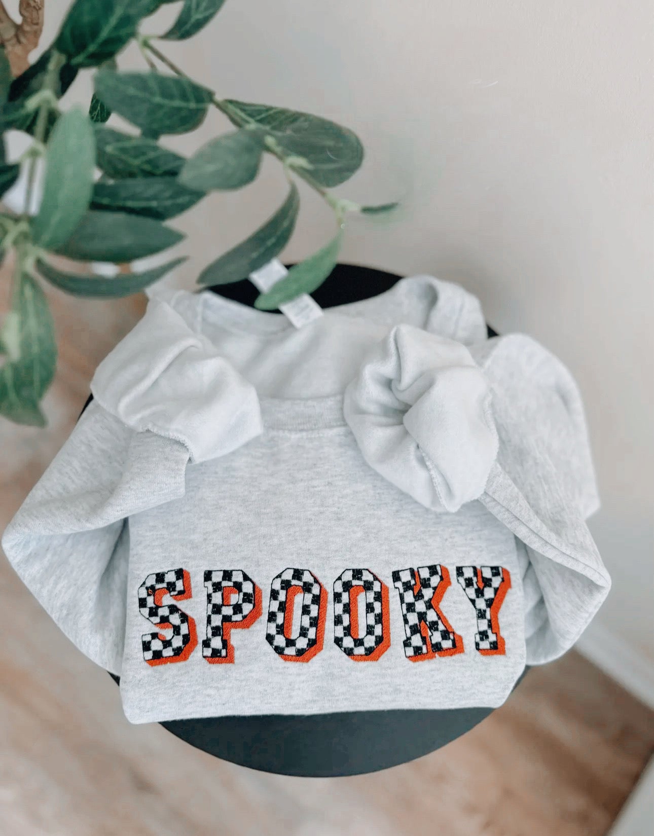 Spooky Embroidered Checkered Sweatshirt