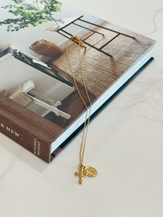 18k Gold Plated Willow Bubble Cross Necklace