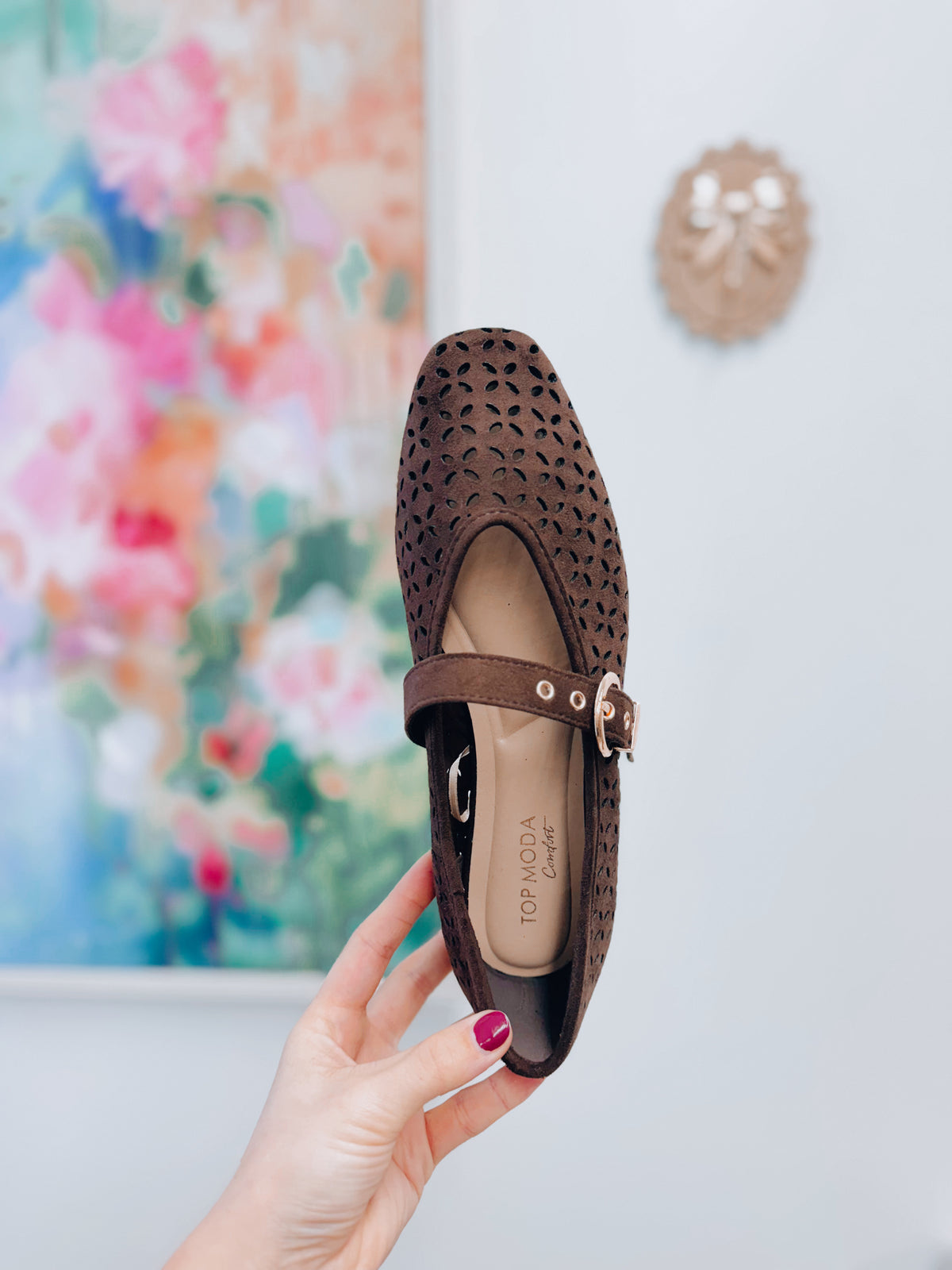 Linda Suede Mary Jane Flats - Dark Chocolate