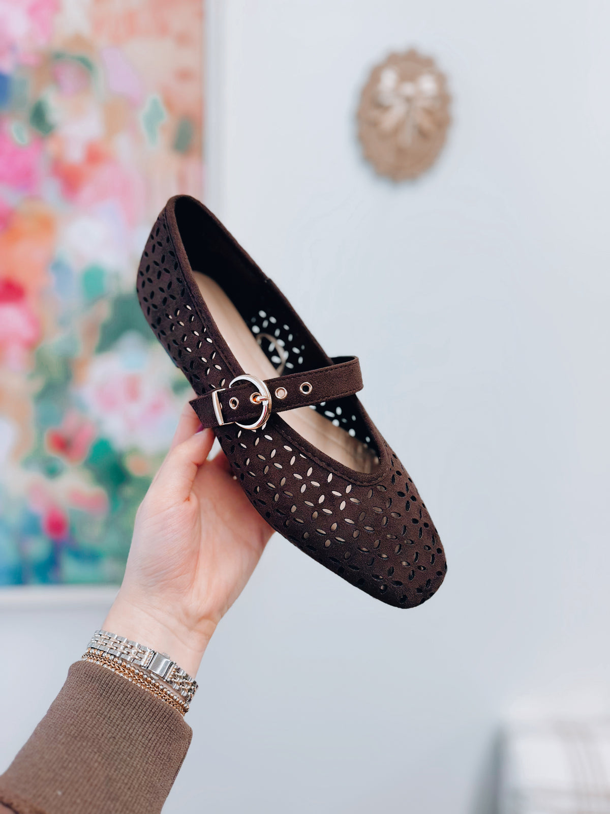 Linda Suede Mary Jane Flats - Dark Chocolate