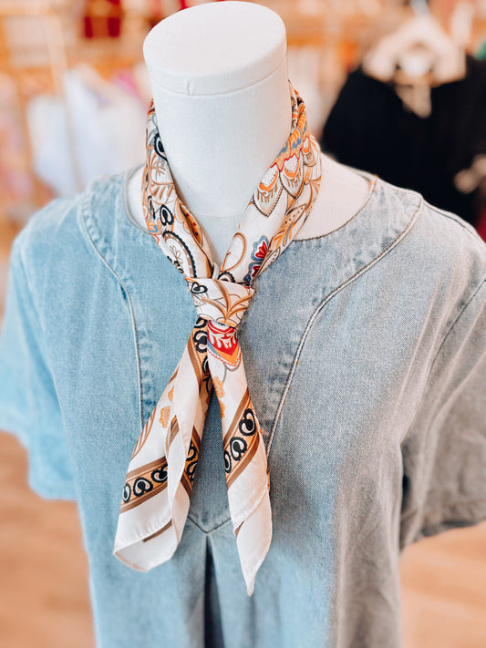 Elora Print Neck Scarf - Cream