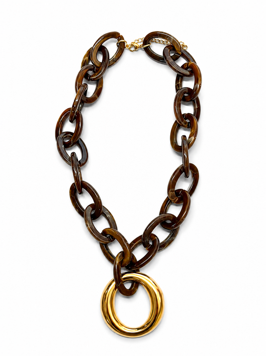 Colin Brown Acrylic Chain Necklace | 18K Gold Plated