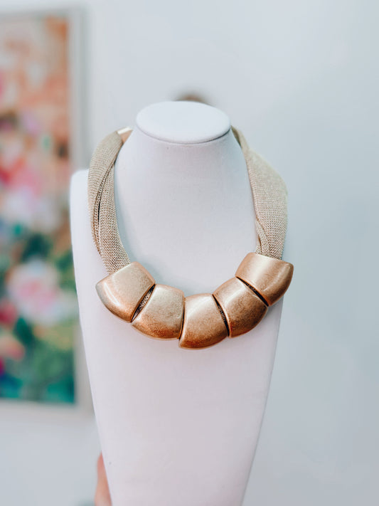 Chunky Geometric Metal & Mesh Necklace