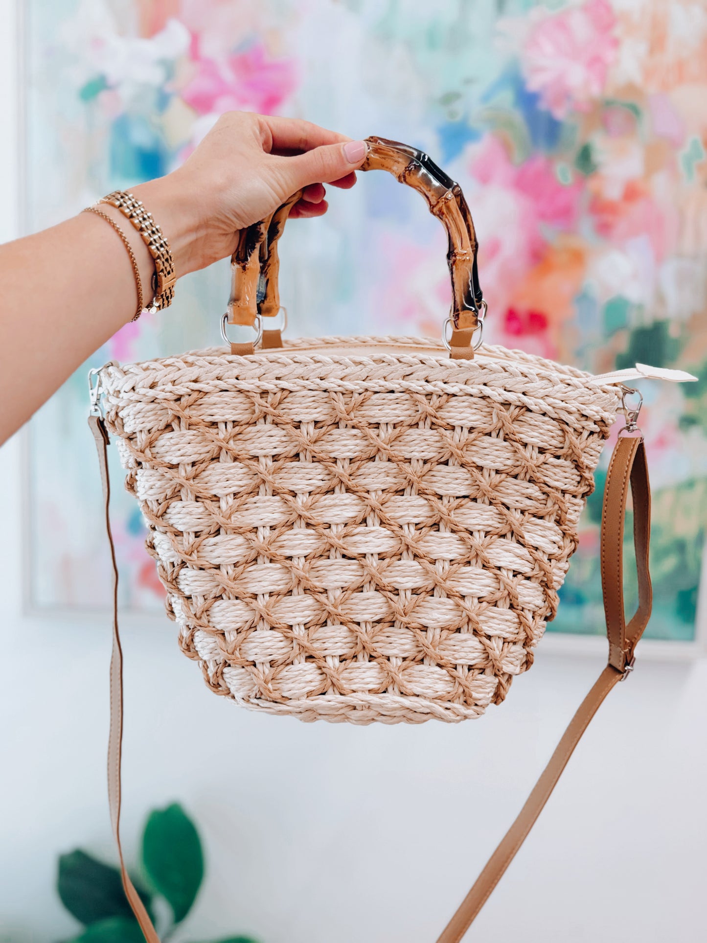 Dallas Woven Bamboo Crossbody Tote