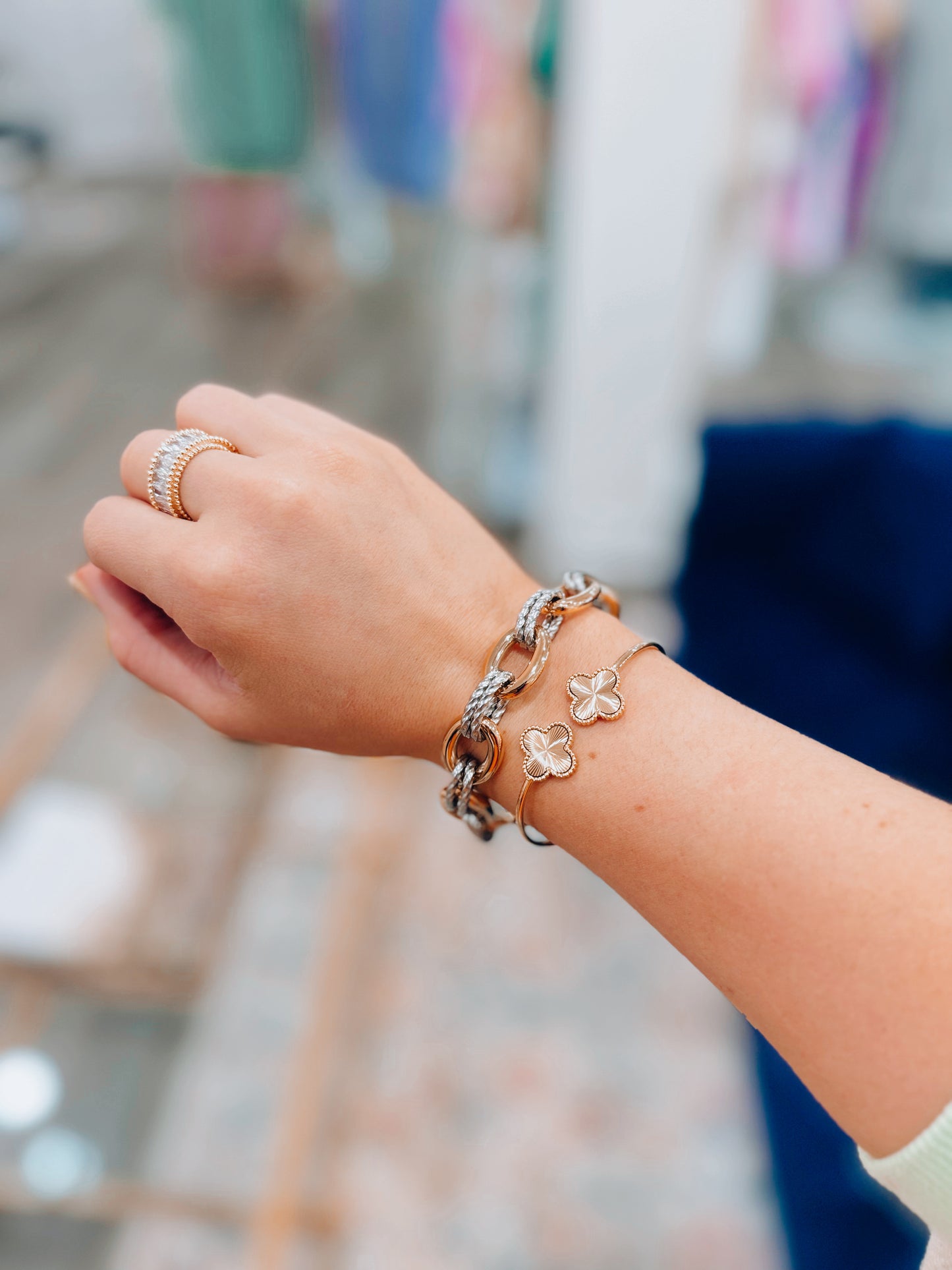 Clover Plated Bracelet Cuff - Gold