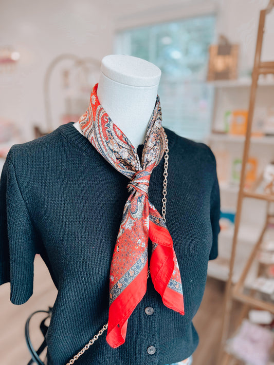 Vintage Paisley Print Neck Scarf - Red