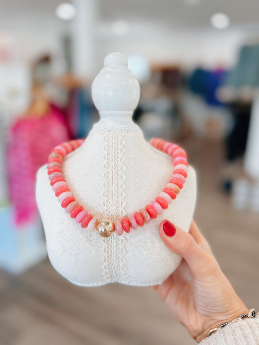Darling Beaded Chunky Necklace - Pink