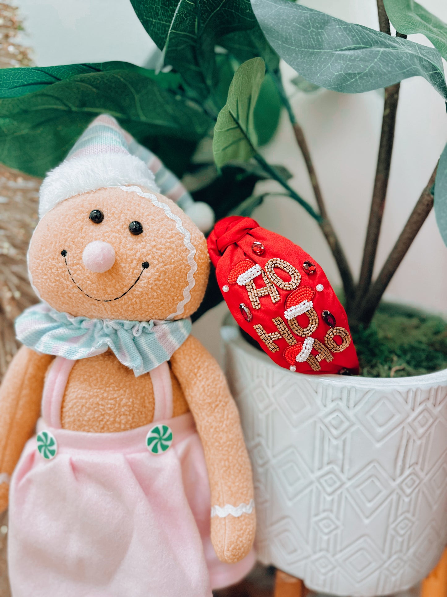 HO HO HO Beaded Headband - Red