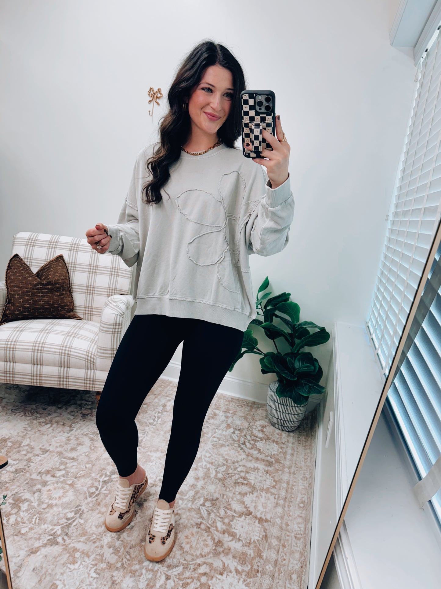 Stone Gray Floral Patch Mineral Pullover