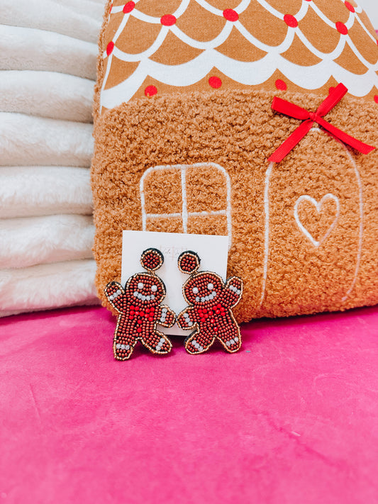 Gingerbread Man Beaded Earrings