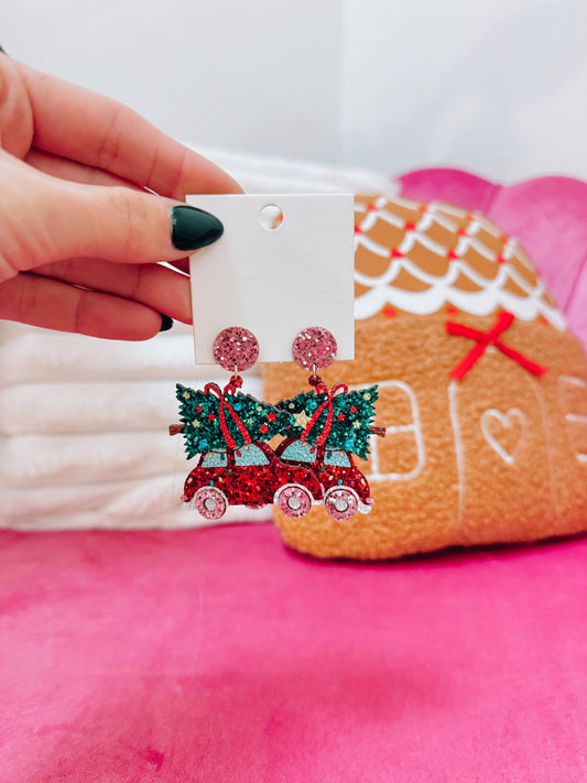 Christmas Car Glitter Earrings