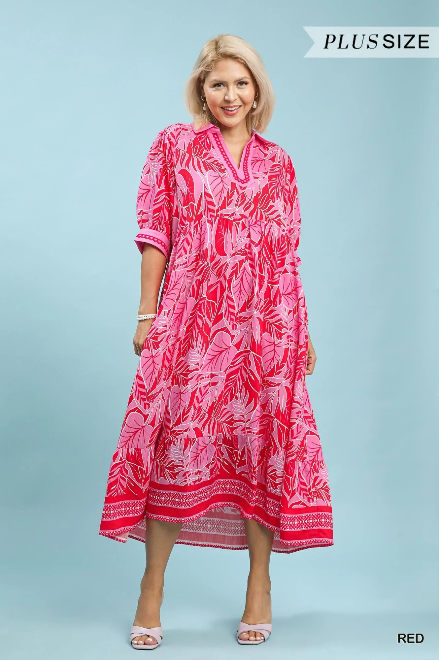 CURVY Red Mix Midi Dress