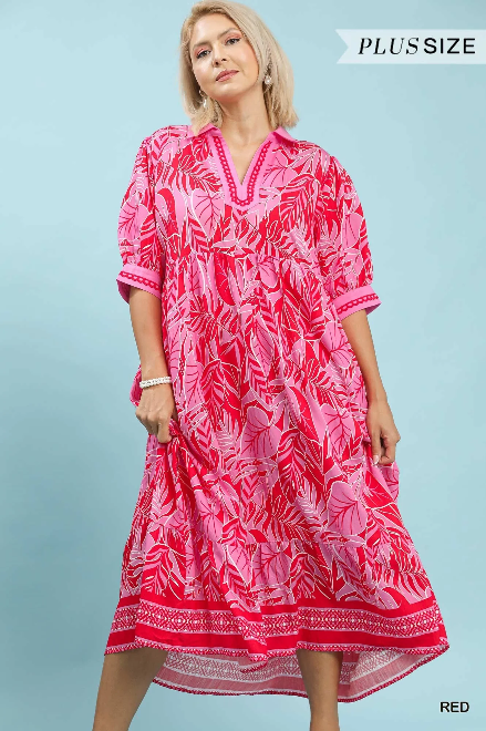 CURVY Red Mix Midi Dress