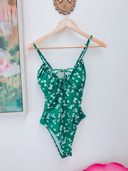Green Floral One Piece Swimsuit