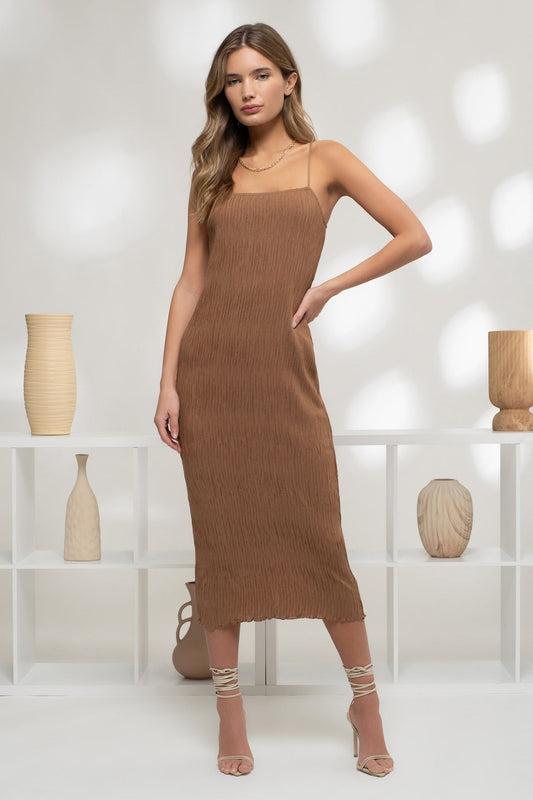 Almond Crinkle Midi Dress