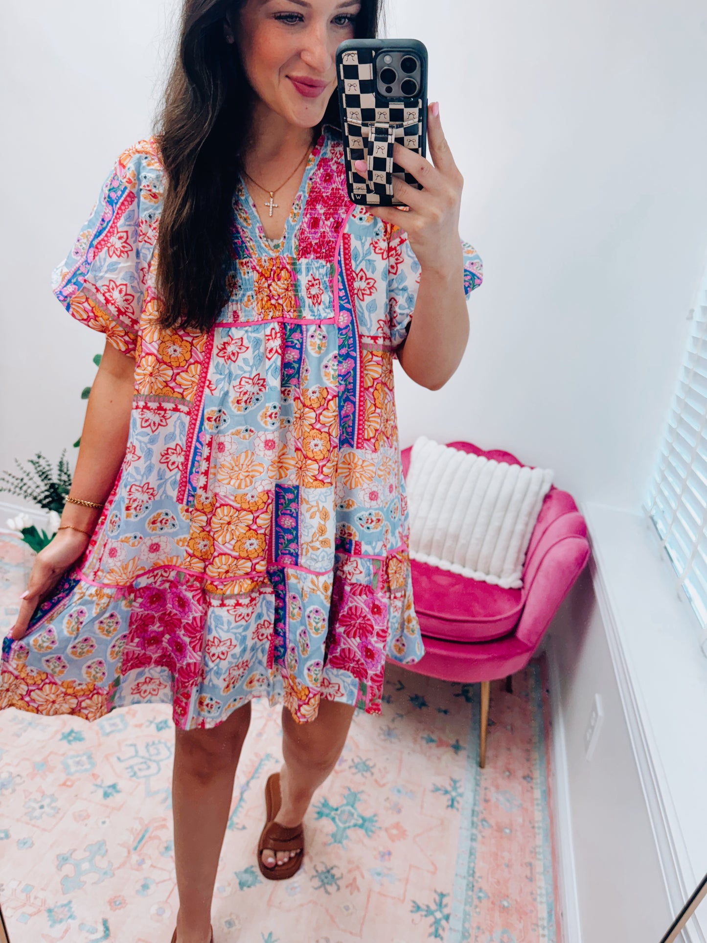 Boho Patchwork Babydoll Mini Dress