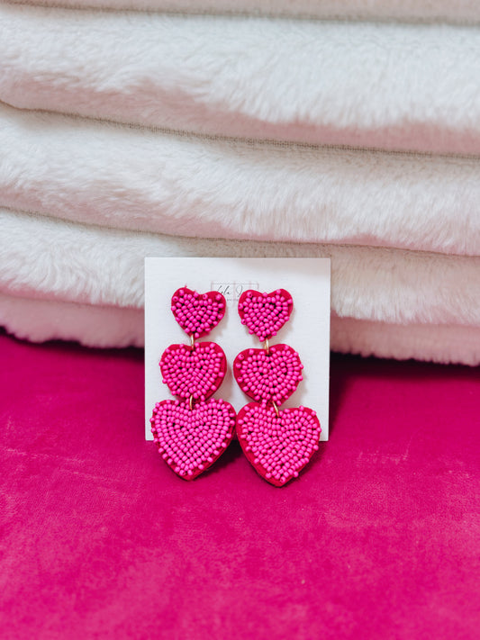 Beaded Heart Drop Earrings