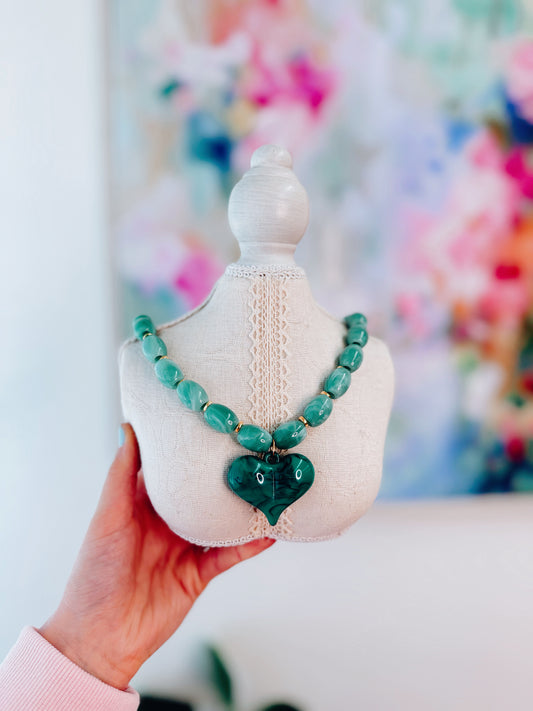 Bohemia Resin Chunky Heart Necklace - Green