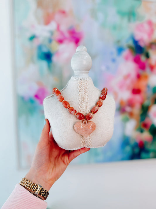 Bohemia Resin Chunky Heart Necklace - Pink