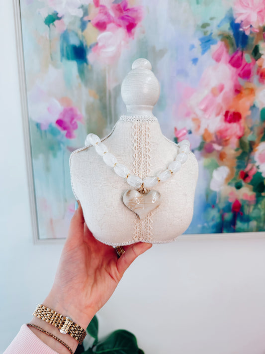 Bohemia Resin Chunky Heart Necklace - White