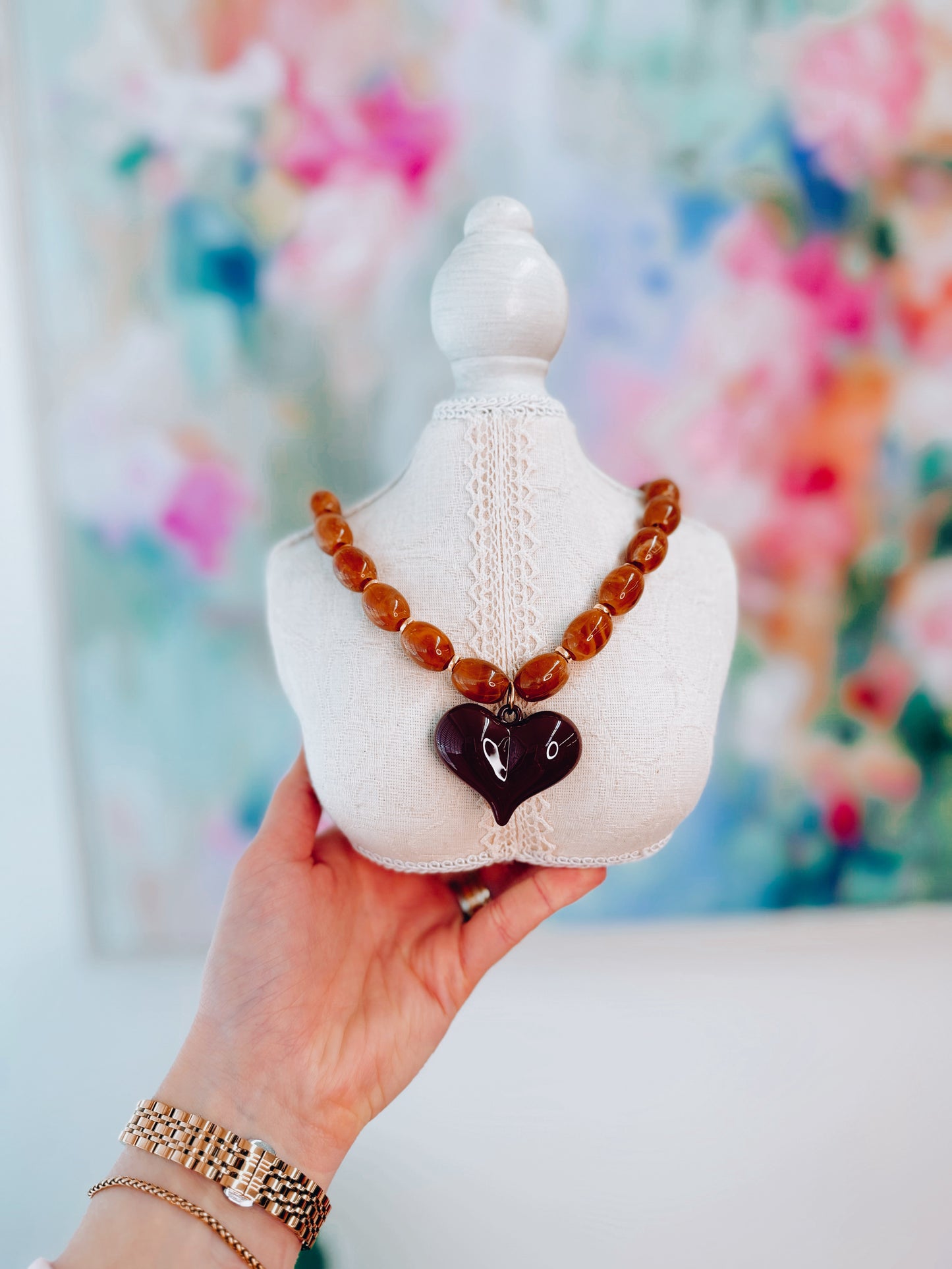 Bohemia Resin Chunky Heart Necklace - Brown