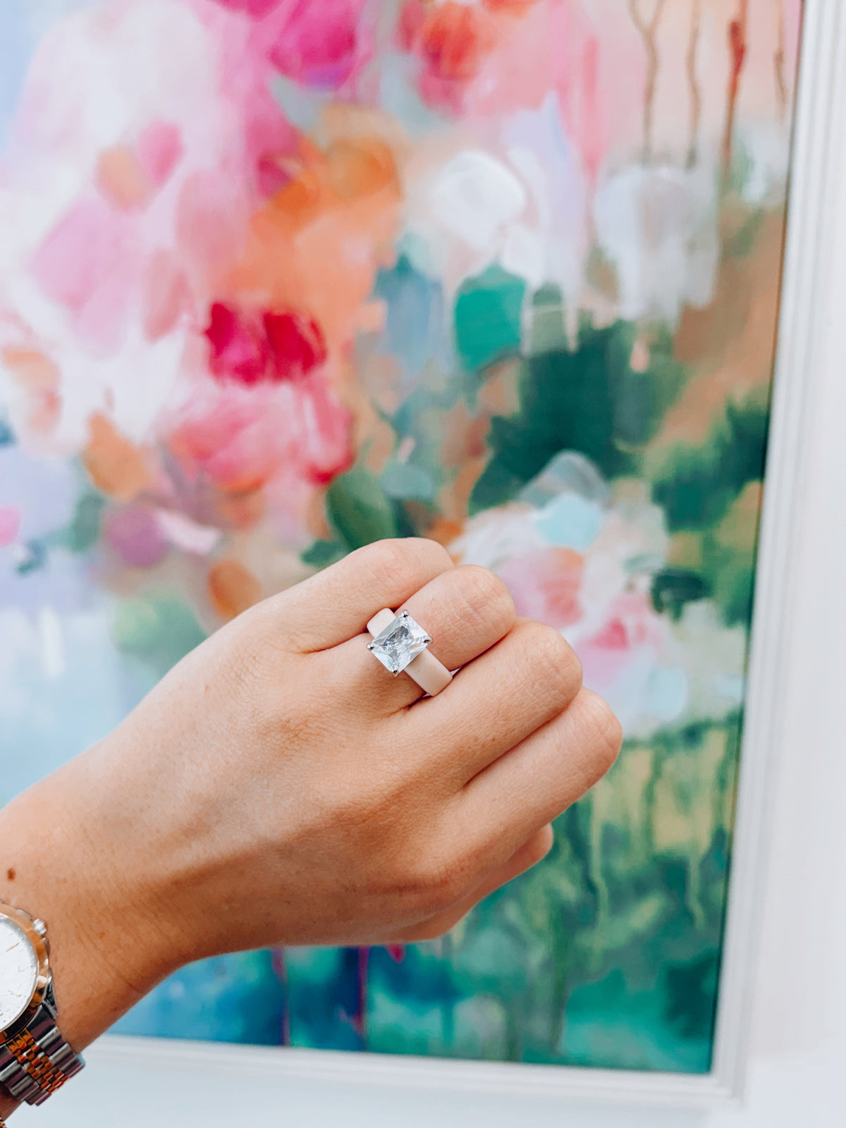 The Everly Beige Silicone CZ Ring