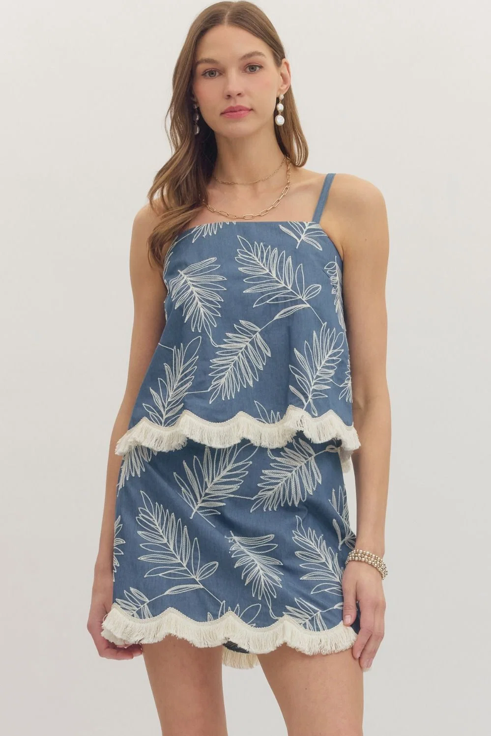 Palm Embroidered Textured Tank