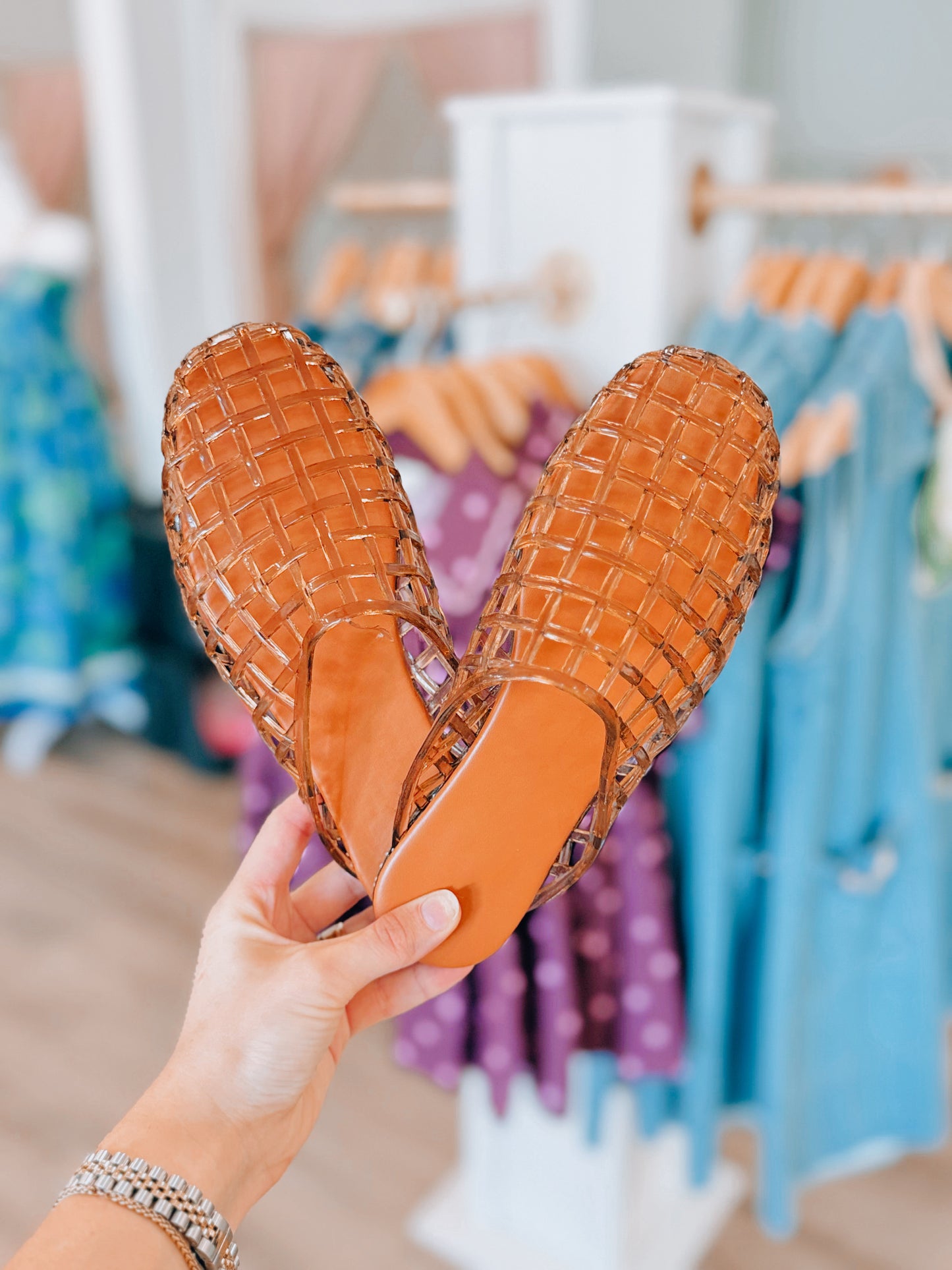Brown Woven Jelly Flats