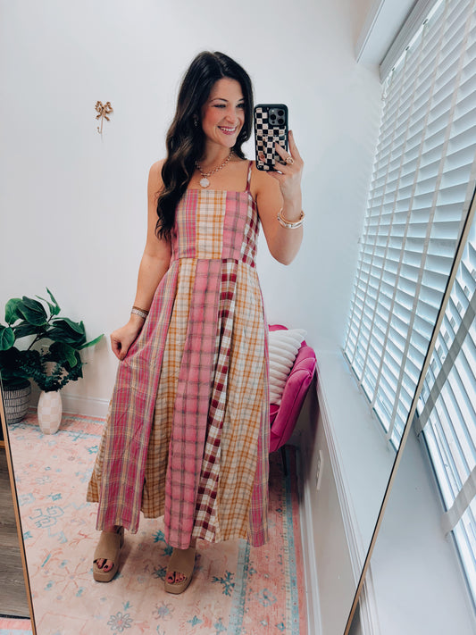 Aspen Fall Plaid Patchwork Maxi Dress
