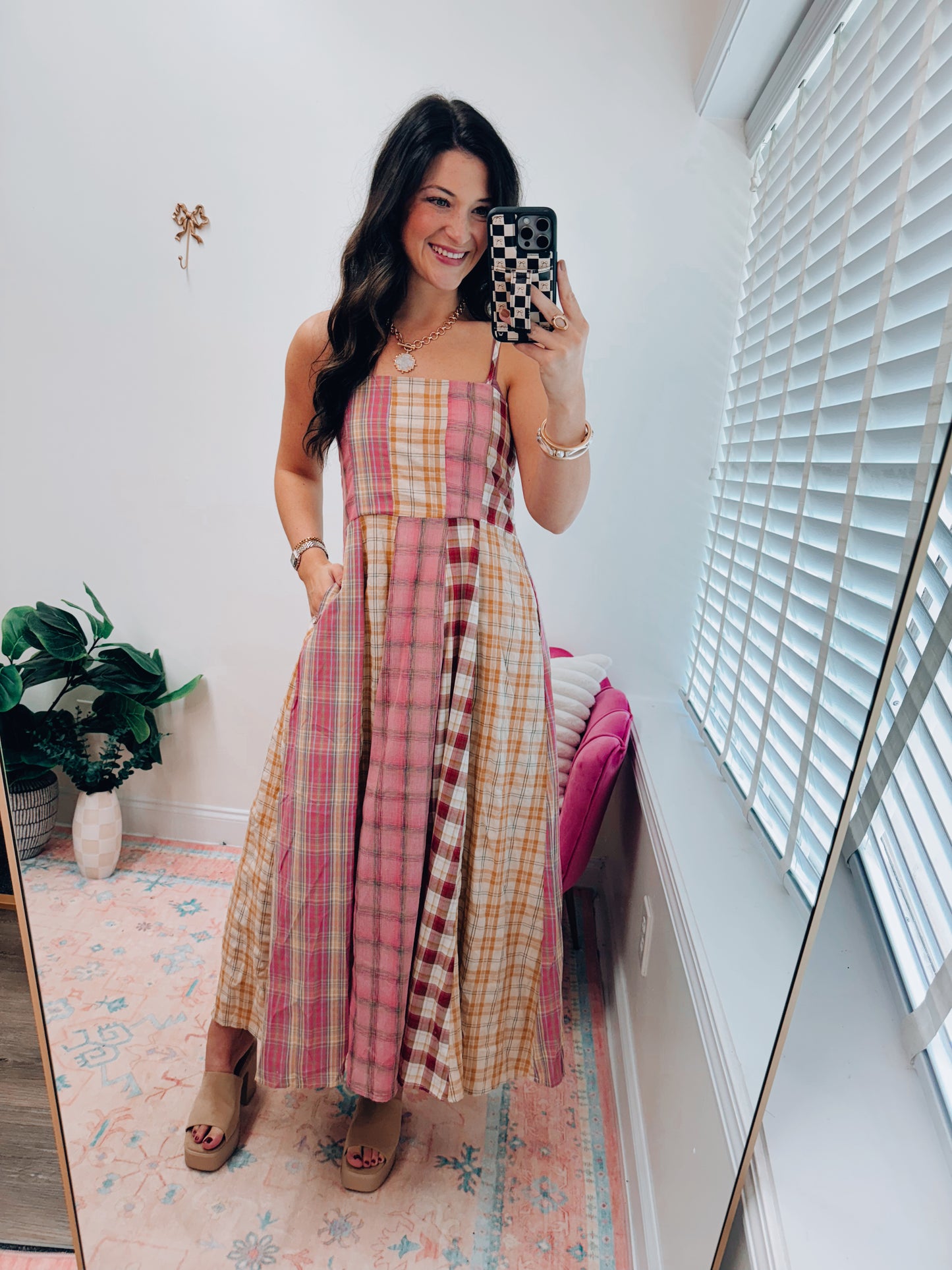 Aspen Fall Plaid Patchwork Maxi Dress