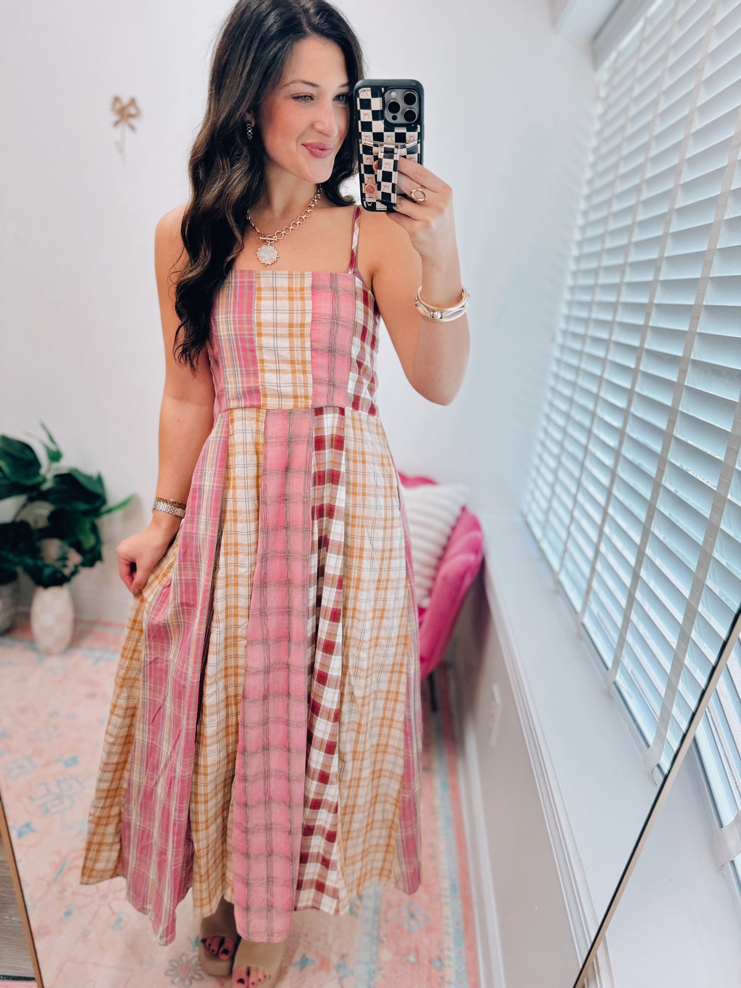 Aspen Fall Plaid Patchwork Maxi Dress