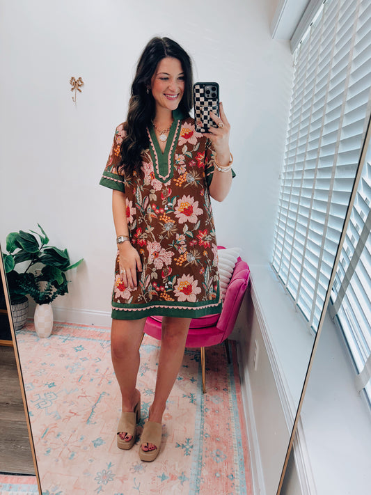 CURVY Cinnamon Floral Scallop Mini Dress