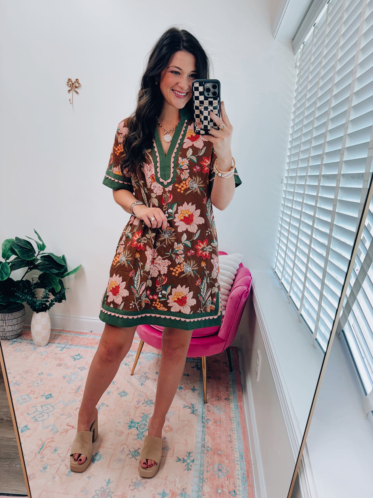Cinnamon Floral Scallop Mini Dress