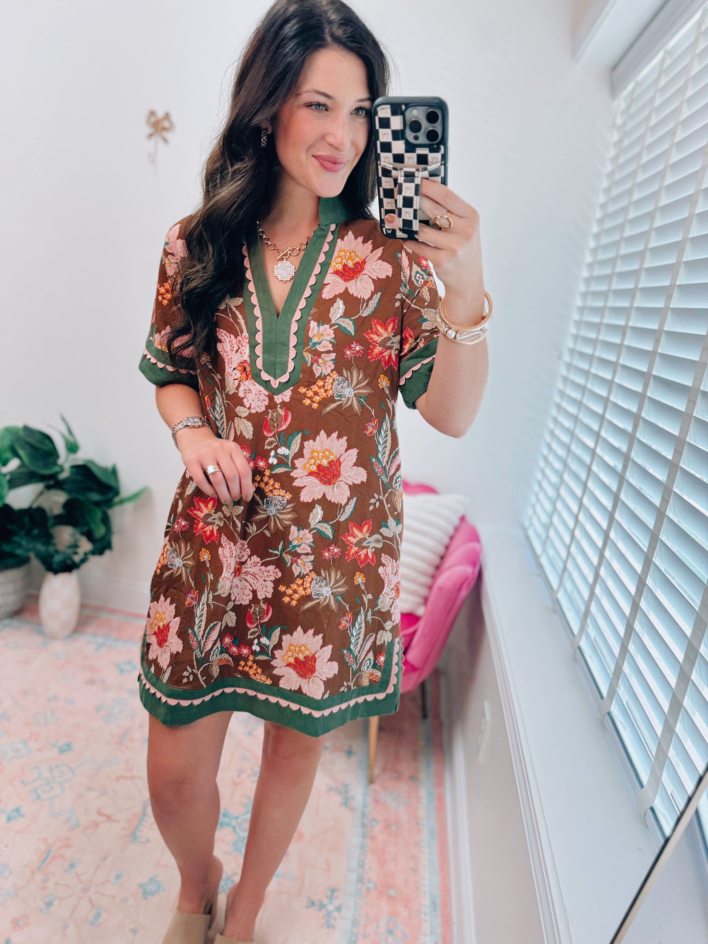 Cinnamon Floral Scallop Mini Dress