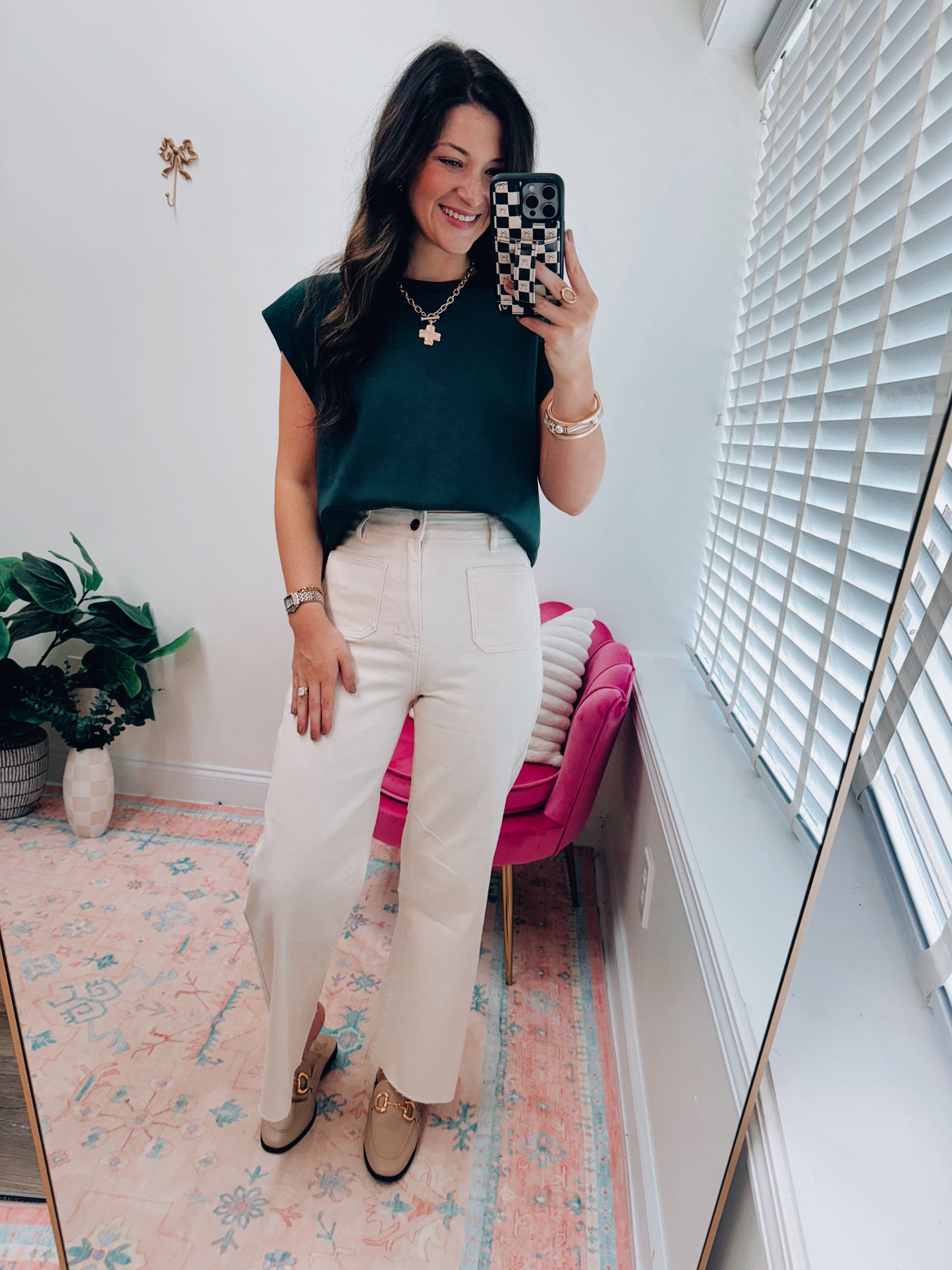 Annie Oatmeal Front Pocket Wide-Leg Denim