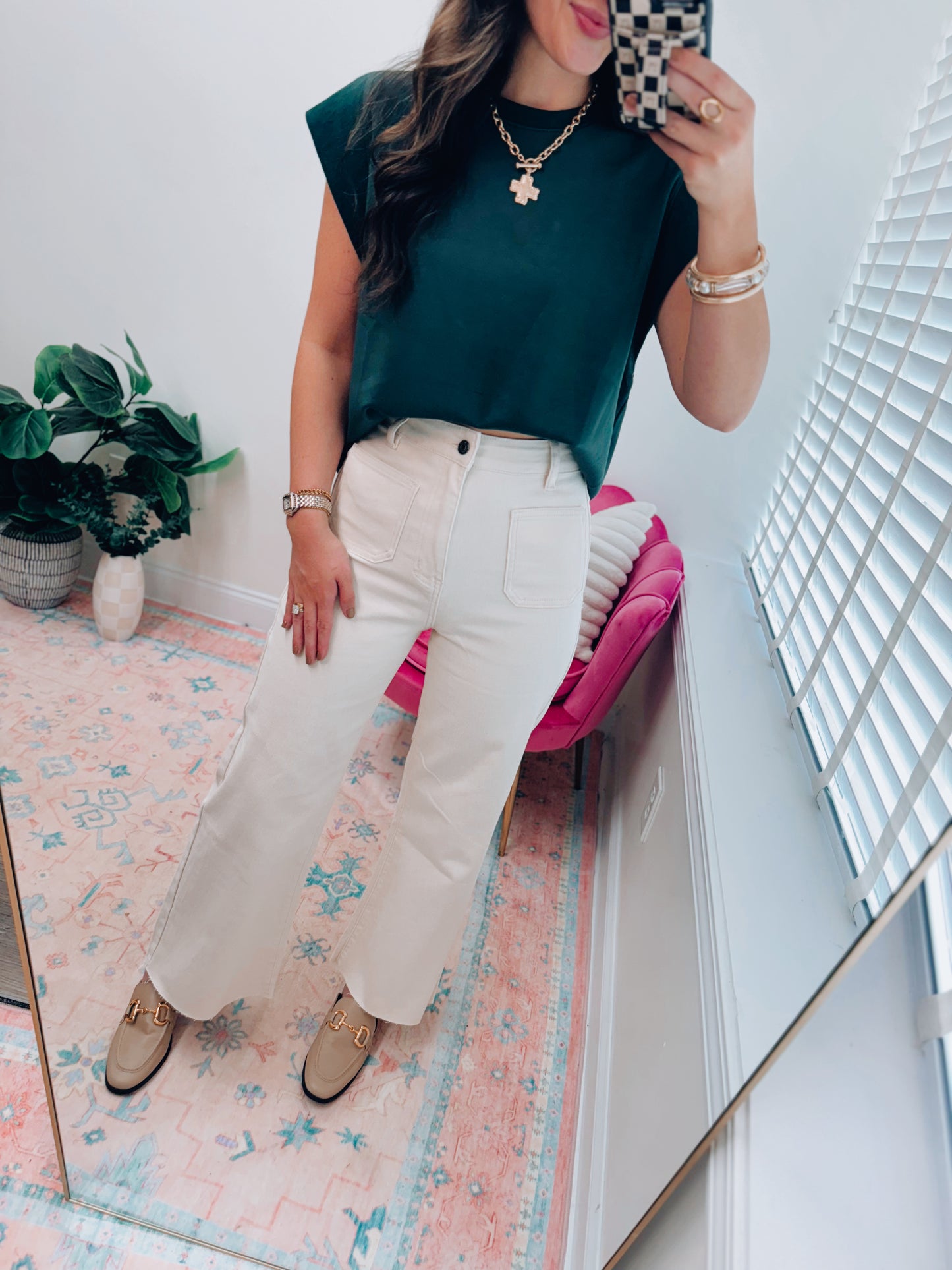 Annie Oatmeal Front Pocket Wide-Leg Denim