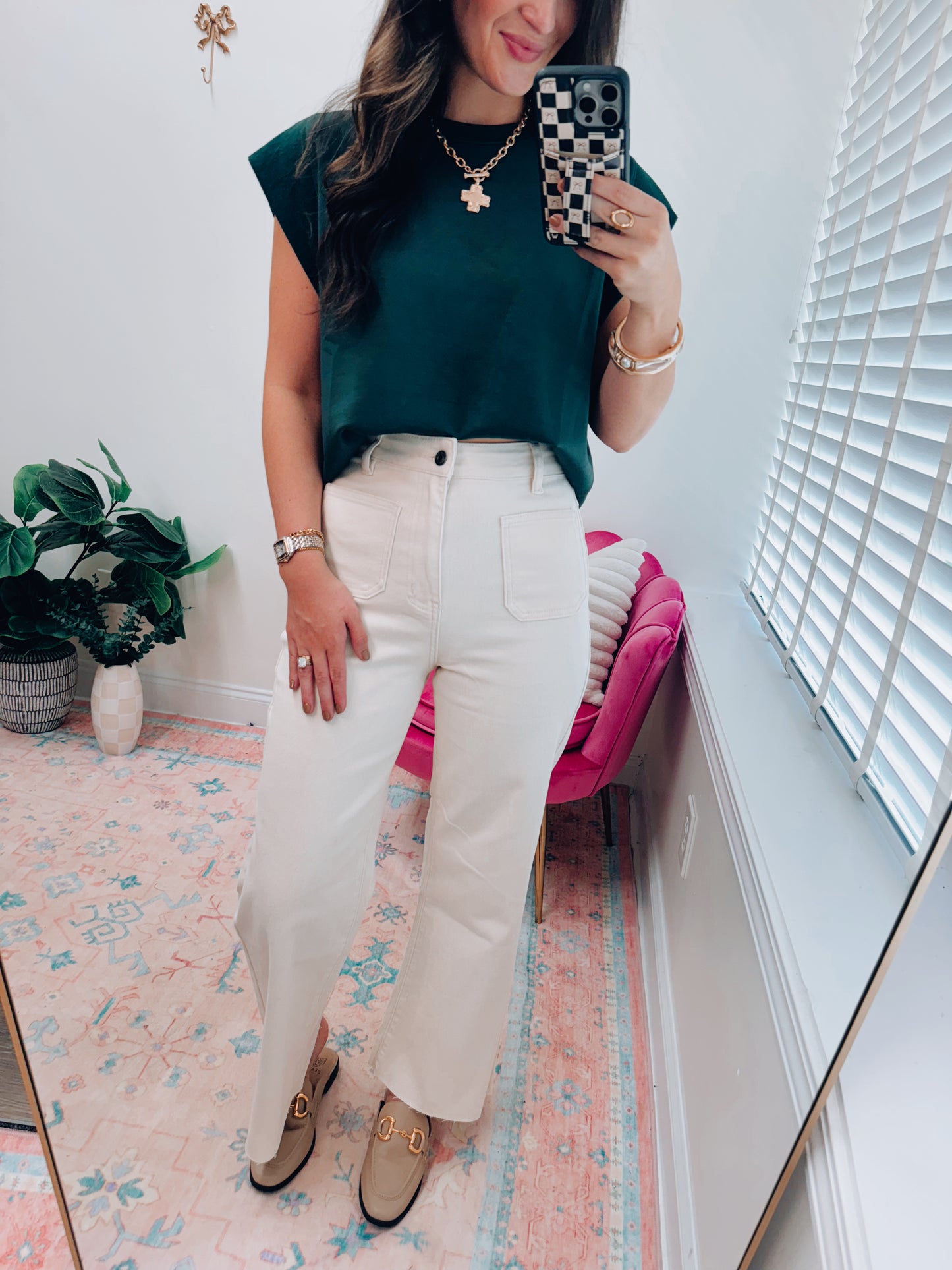 Annie Oatmeal Front Pocket Wide-Leg Denim