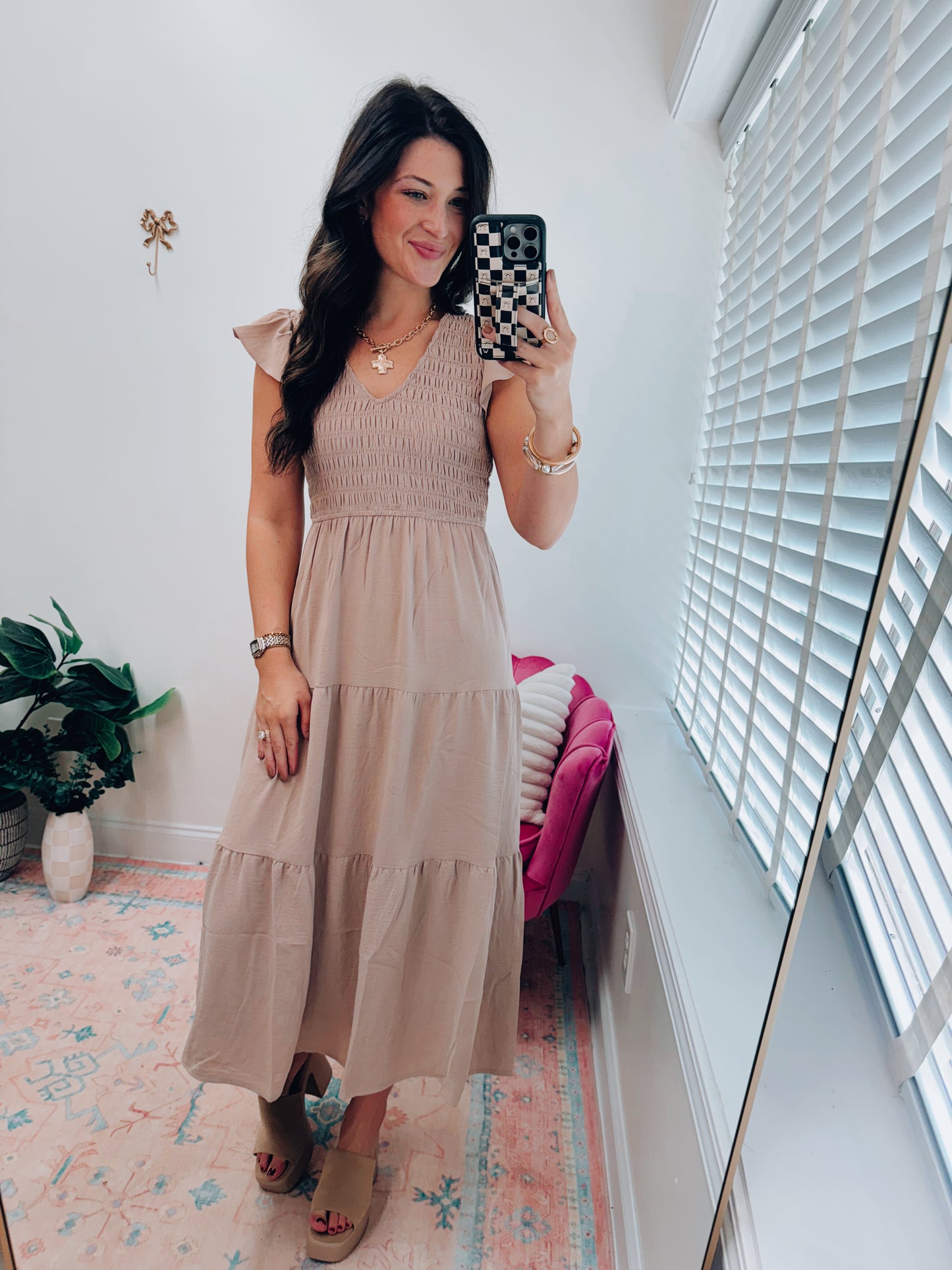 CURVY Flutter Sleeve Smocked Midi Dress