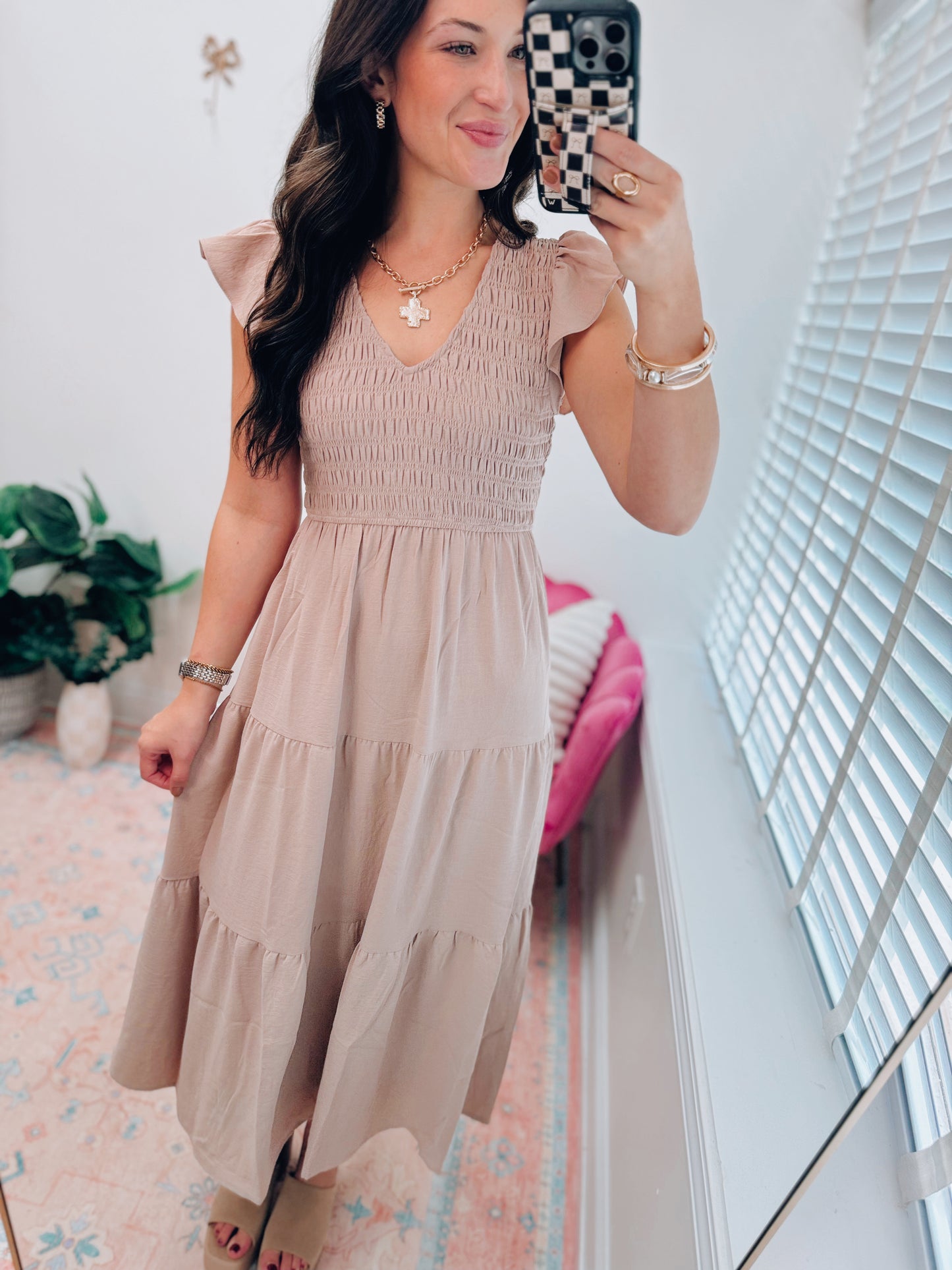 CURVY Flutter Sleeve Smocked Midi Dress