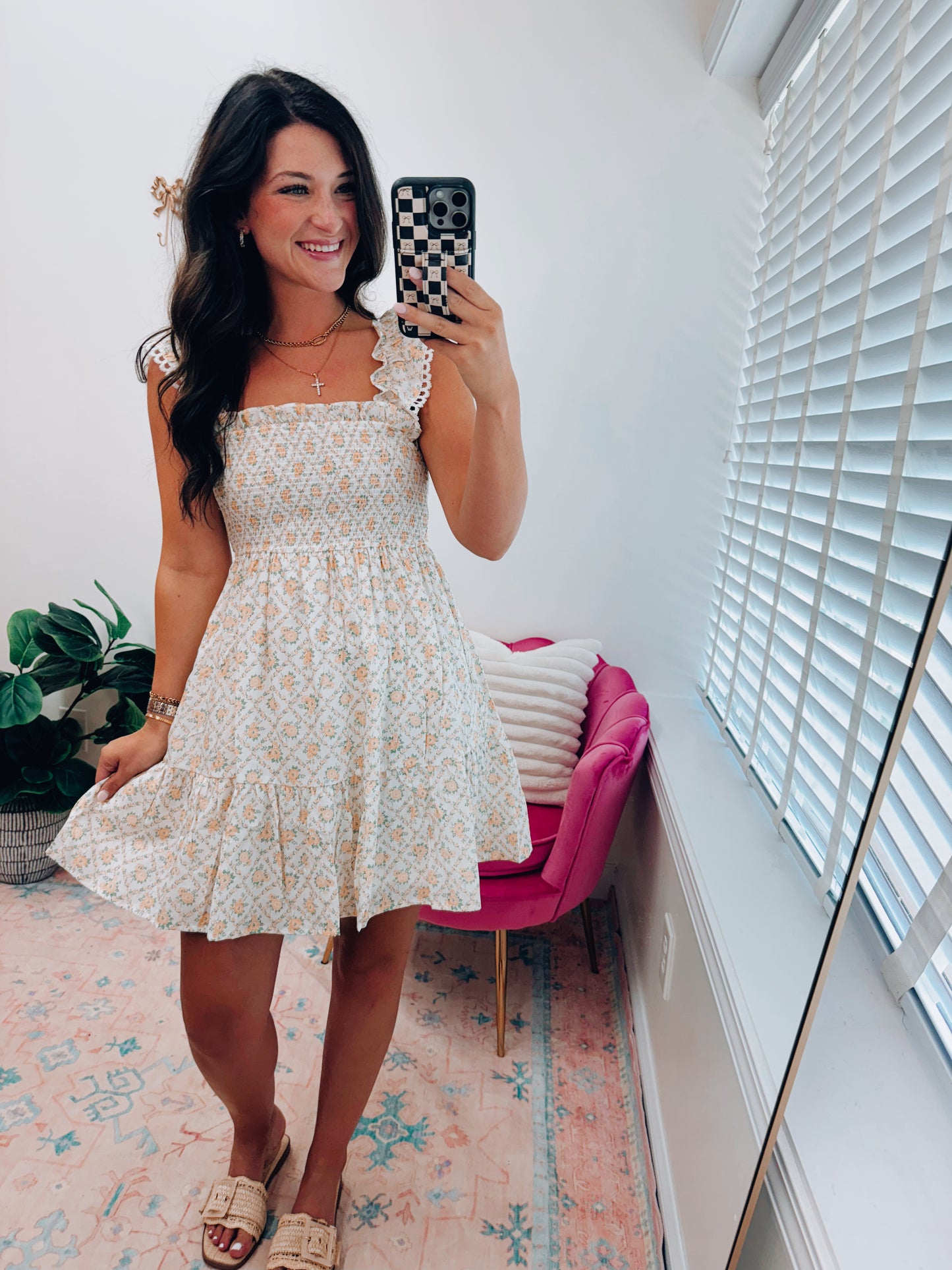 Trellis Yellow Floral Mini Dress